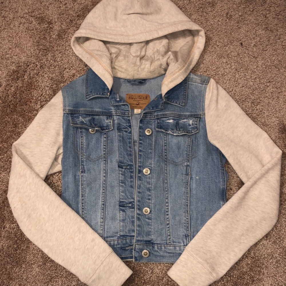 HOLLISTER DENIM JACKET W/ SWEATSHIRT SLEEVES&HOOD